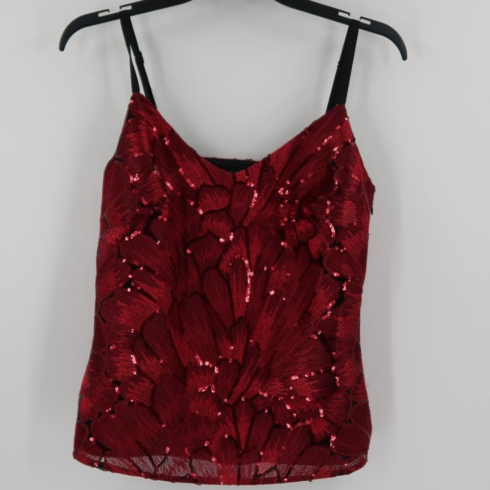 White House Black Market Red Black Sparkly Tank Top Size XS